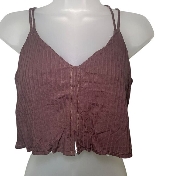 Aerie NWT Brown Ribbed Crop Tank Top w/ Built-In Bra Size Medium - Picture 3 of 5